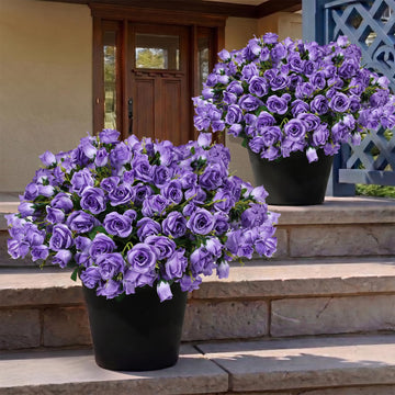 2 Pack Faux Roses Outdoor Potted, Pre-Potted, Purple