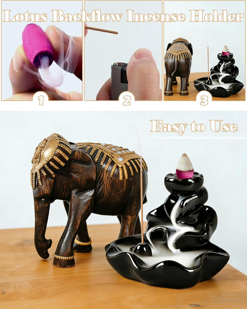 Waterfall Incense Burner, Backflow Incense Holder Lotus Ceramic Censer Cones Sticks Porcelain Holder for Aromatherapy