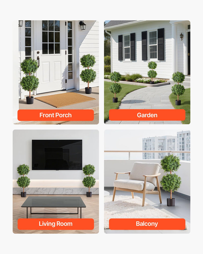 Artificial Topiary Boxwood Double Ball, 2 Set 36 inch Faux Boxwood Plant Balls, Fake Silk Tree Look Real, Easy