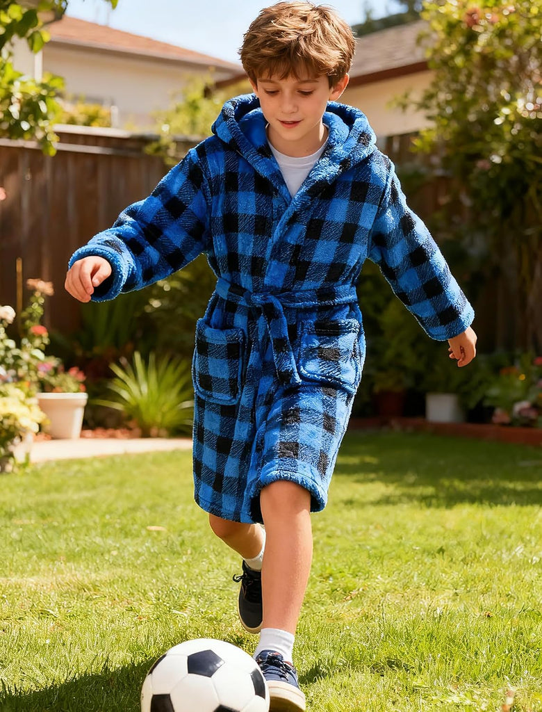 Boys Fleece Robe, Hooded Toddler Soft Fuzzy Bathrobe for Kids