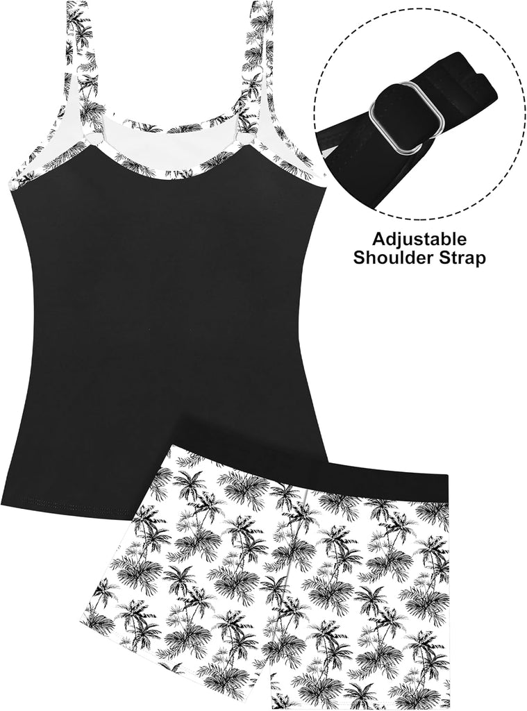Girls Tankini Swimsuit 2 Piece Bathing Suits for Girls Sporty High Waist Printed Swim Tank Top with Shorts