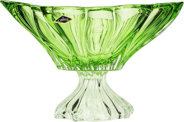AU52043, 13-Inch Green Plantica Crystal Fruit Bowl on a Stem, Decorative Centerpiece Wedding Gift Platter, Clear