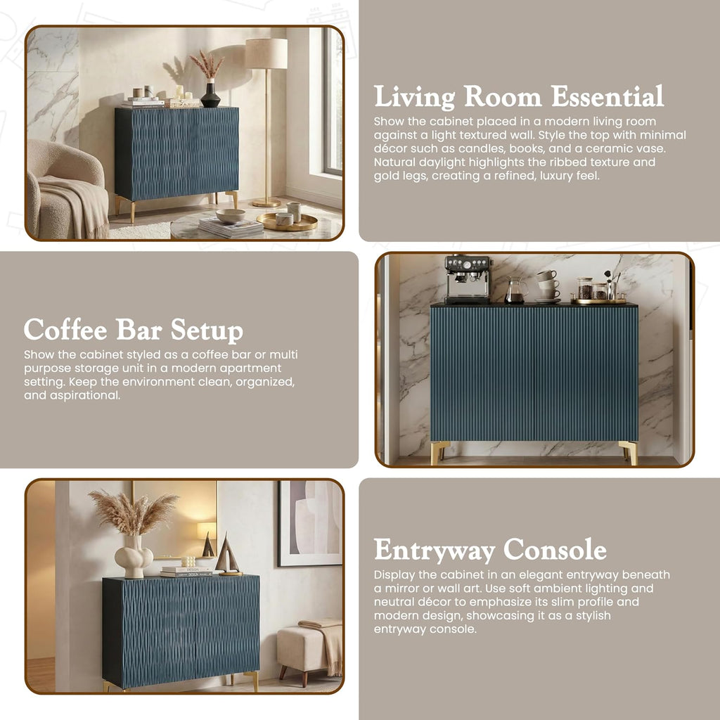 2-Door Storage Cabinet - Accent Sideboard Buffet in Blue & Black, Storage Cabinet , or Entryway