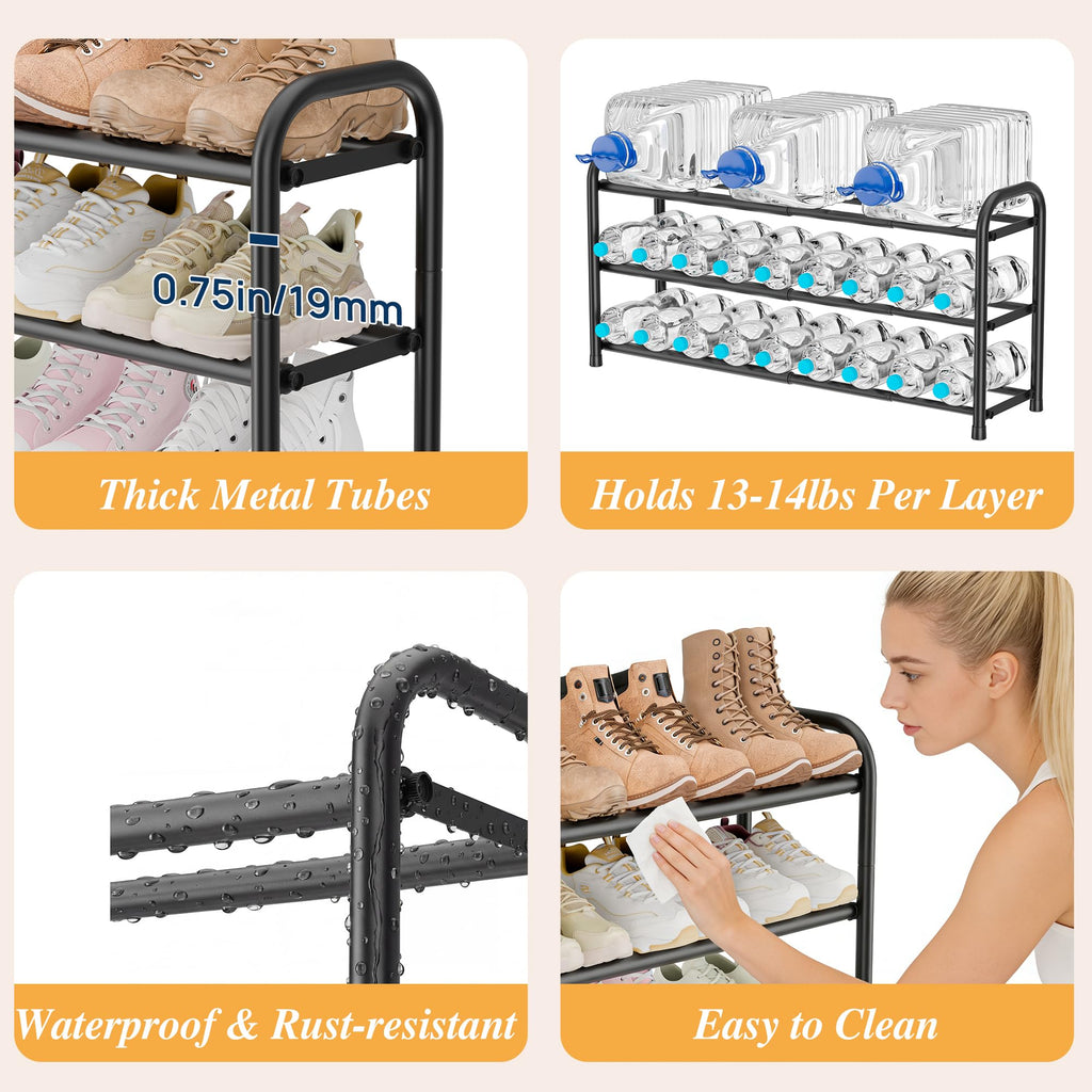 4 Tier Expandable Shoe Rack, Metal Small Shoes Shelf, Black