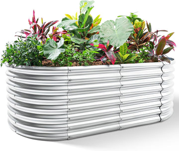 Galvanized Raised Garden Bed, 8x4x2ft Planter Boxes Outdoor, Oval Larger Metal Planter Boxes for Vegetables, Fruits