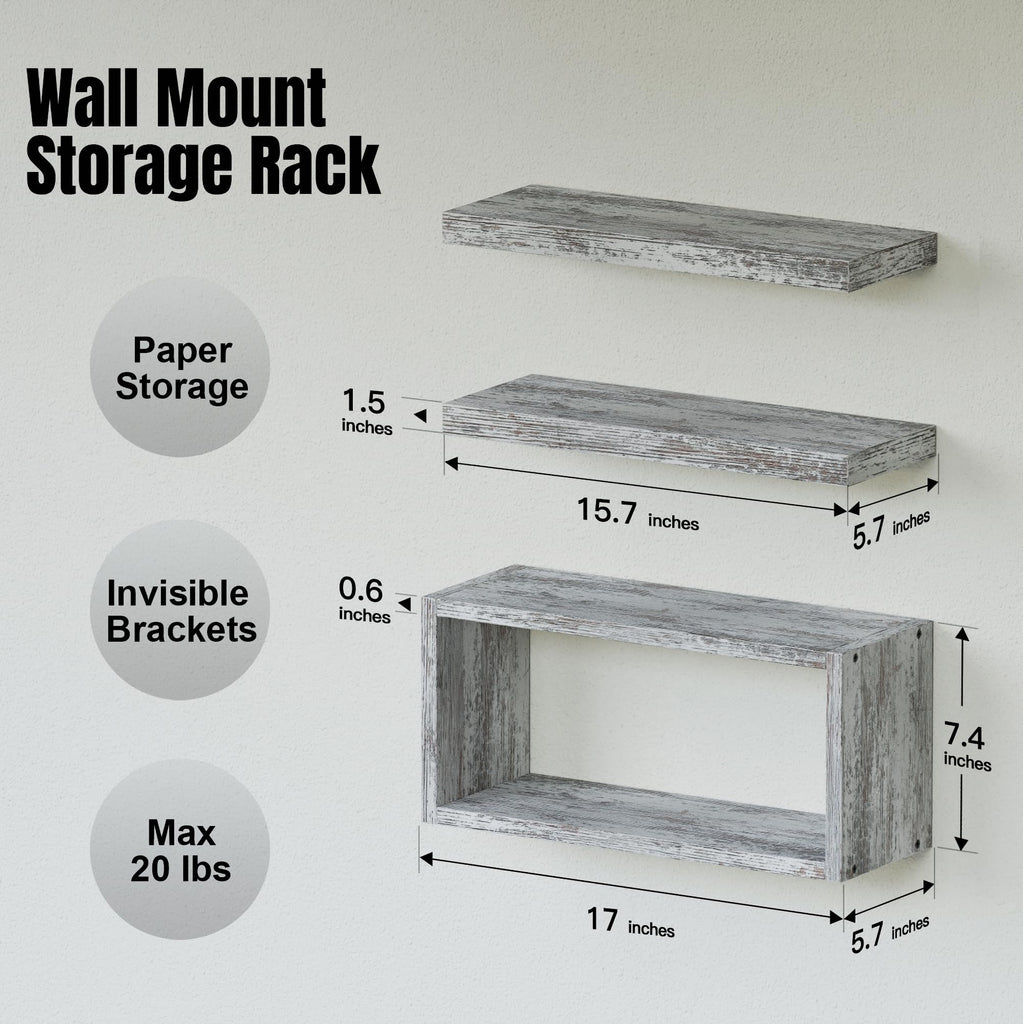 3-Set Rustic White Floating Shelf, Bathroom Shelf Over Toilet