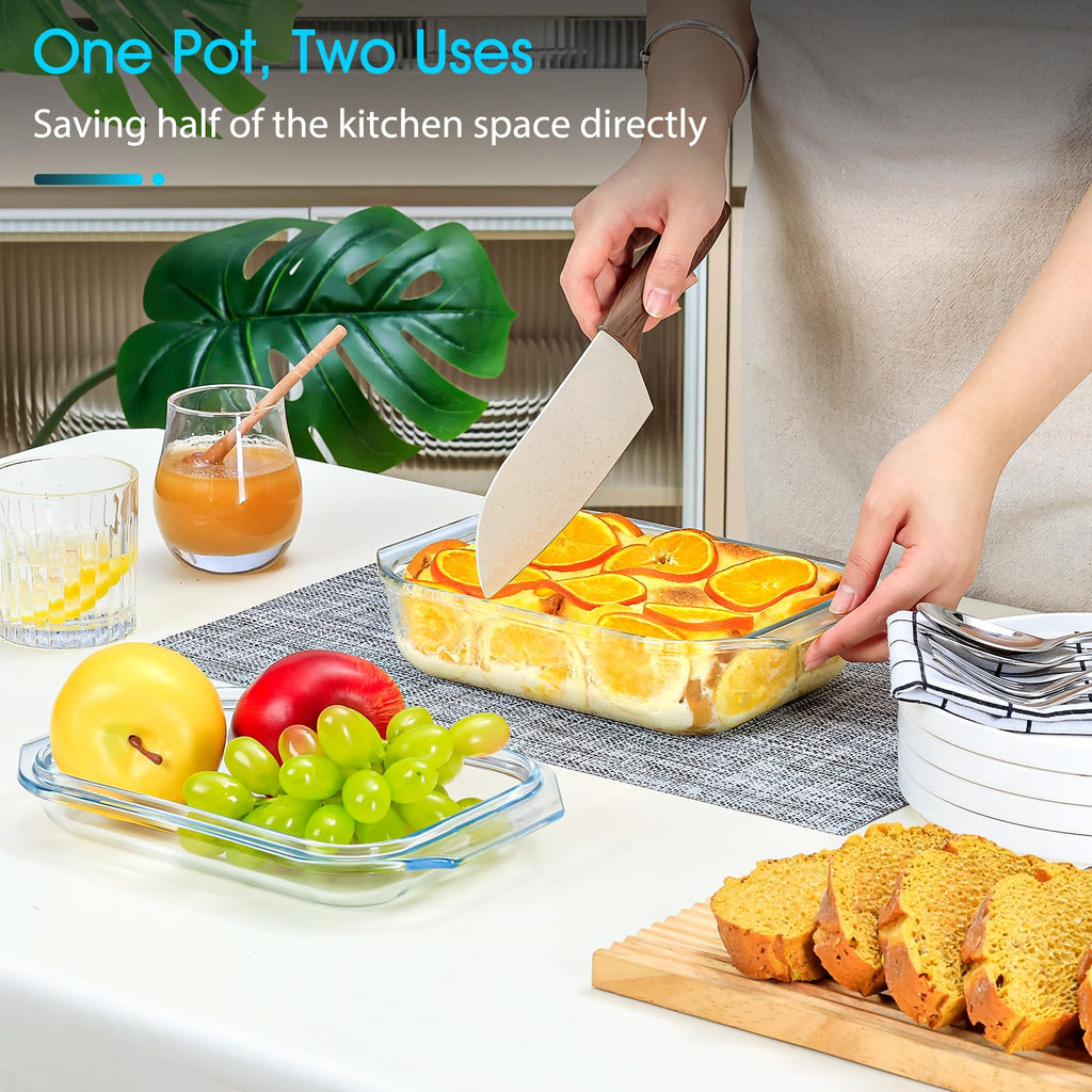 1.4QT Small Glass Casserole Dish With Lid, 8.5×6.1in Rectangular Casserole Dish for Oven