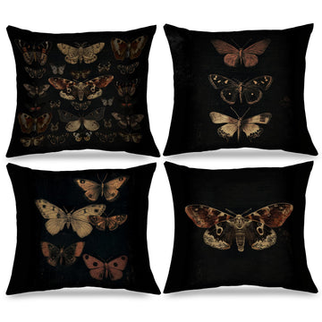 Vintage Victorian Gothic Butterfly Pillow Covers 18x18 Set of 4, Moody Dark Academia Moth Decorative Throw Pillow