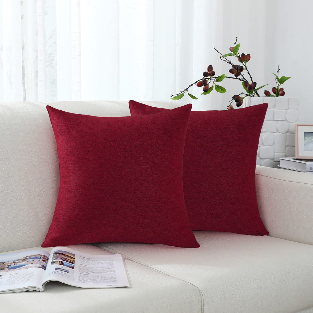 Decorative Burgundy Red Throw Pillow Covers Rustic Farmhouse Square Linen Burlap Soft Comfy Solid Cushion Couch Cases