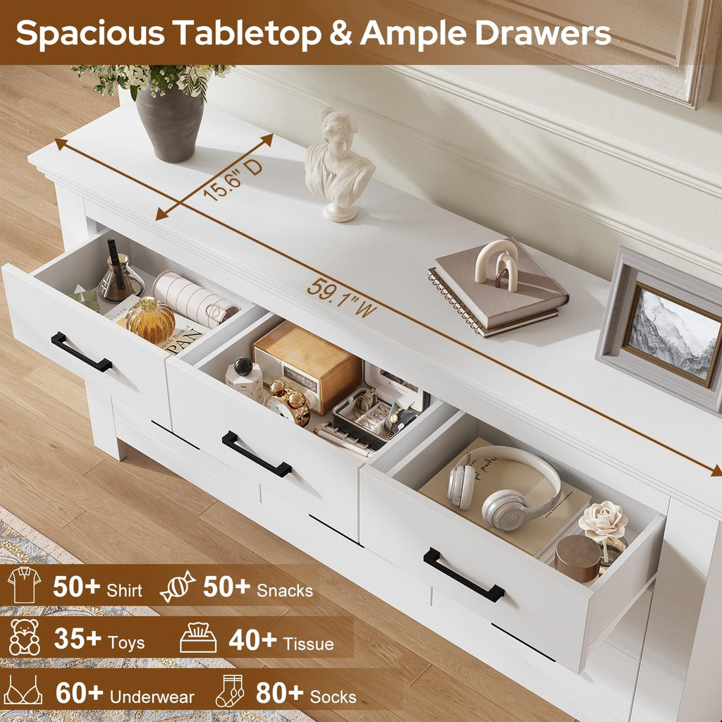 9 Drawer, Wood Chests of Drawers with Metal Handle, Triple Wide Dressers, Vintage Design Storage Chest Cabinet and