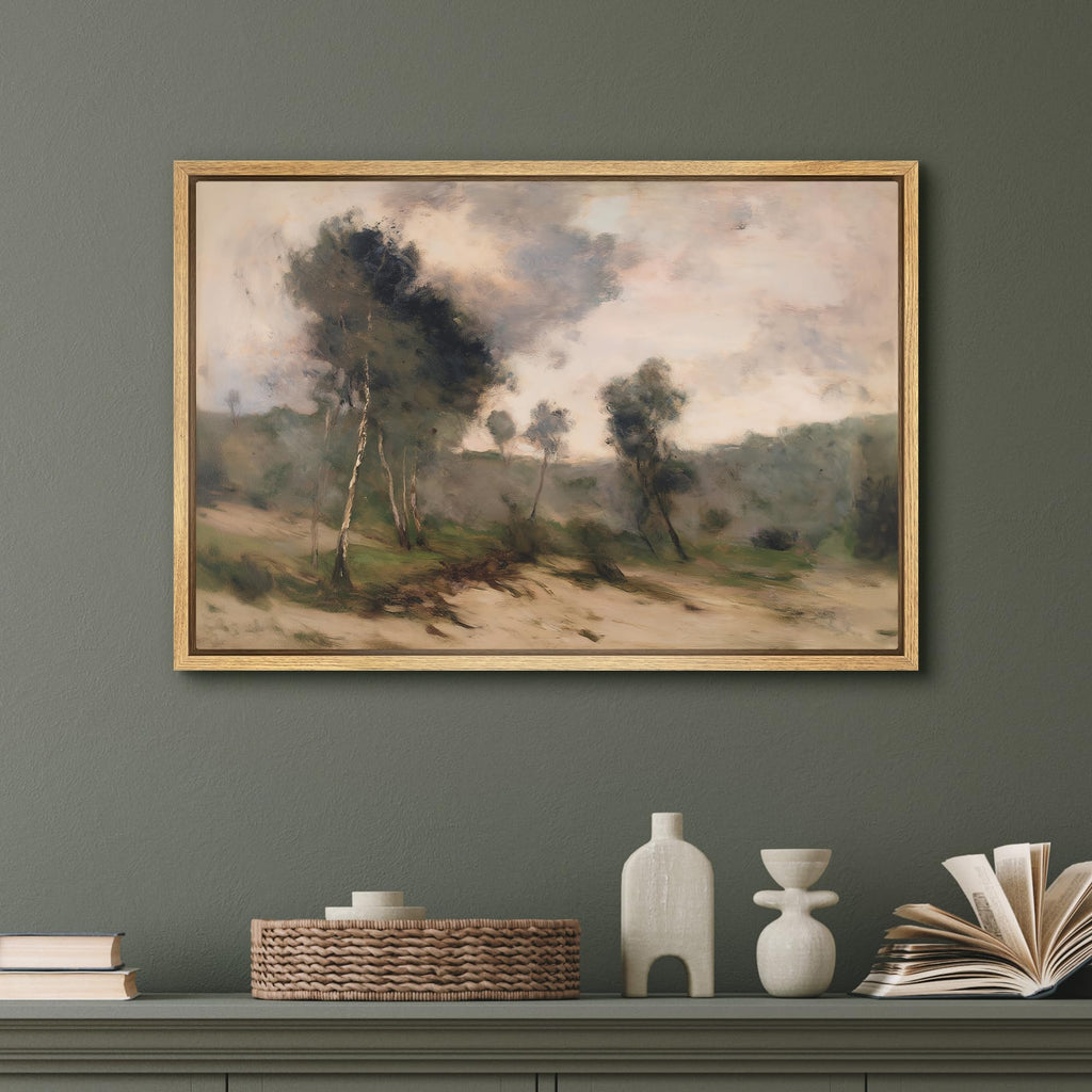 Framed Canvas Print Wall Art Impressionist Countryside Landscape Illustration Minimalism Decorative Mid-Century