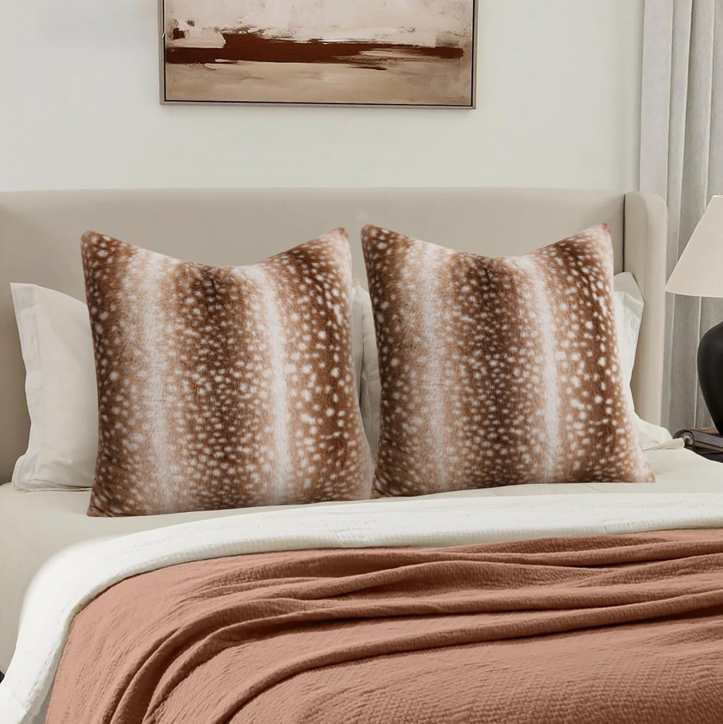 Faux Fur Deer Print Pillow Covers 20x20