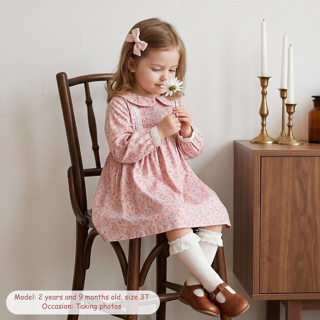 Toddler Floral Dress, Long Sleeve Smocked