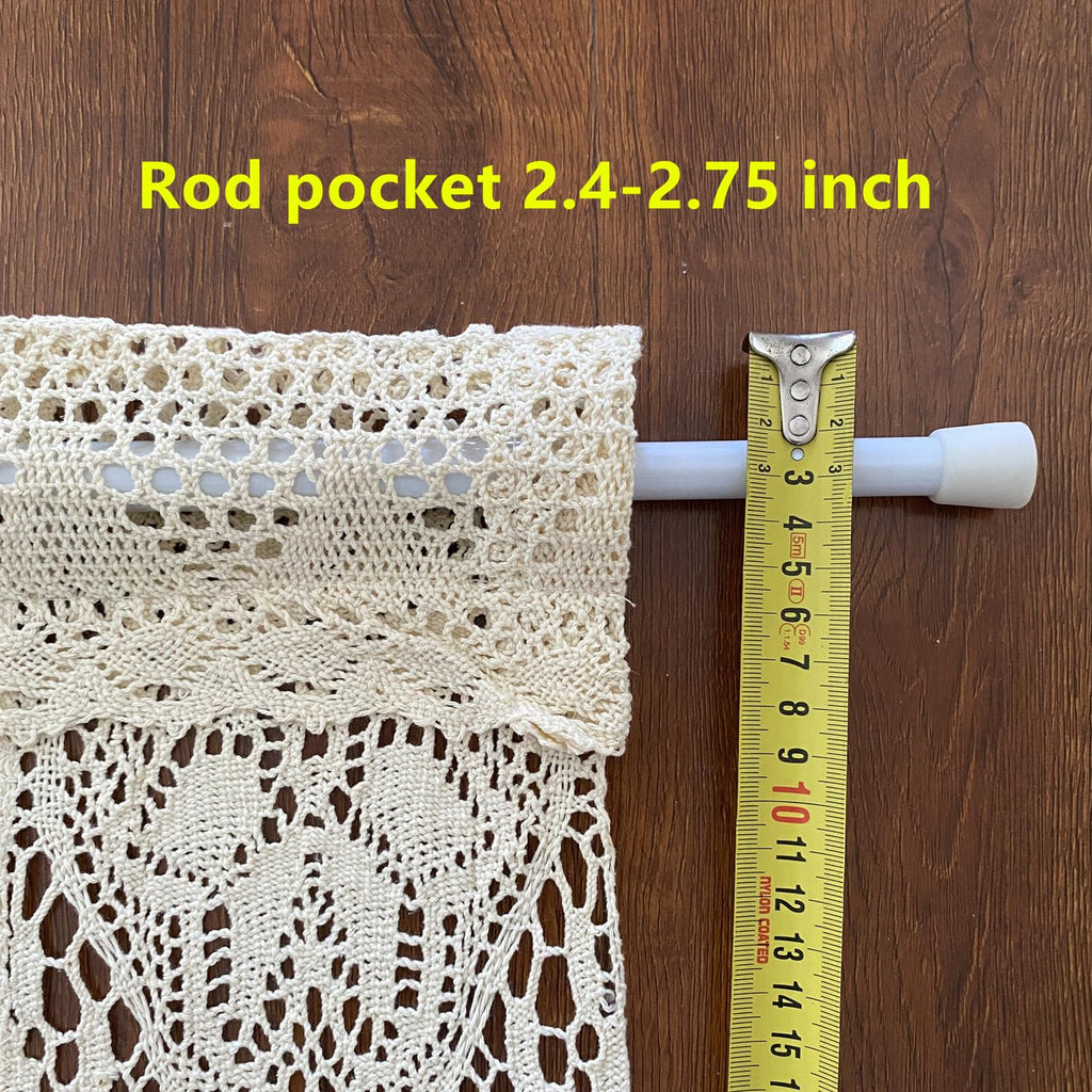 Boho Valance Farmhouse Crochet Curtain Tier Beige Cotton Lace 47x15 Inch