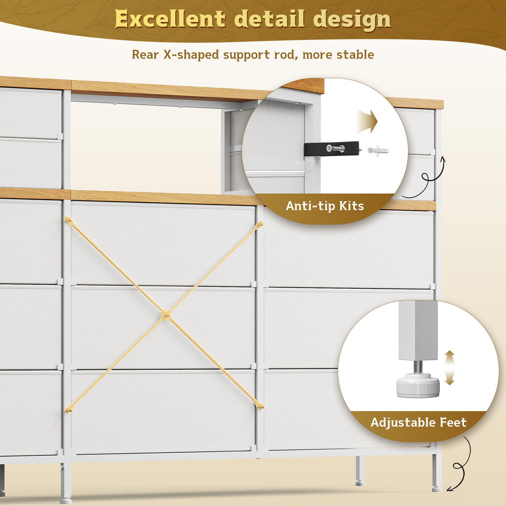 White with 9 Fabric Drawers & Display Top Shelf