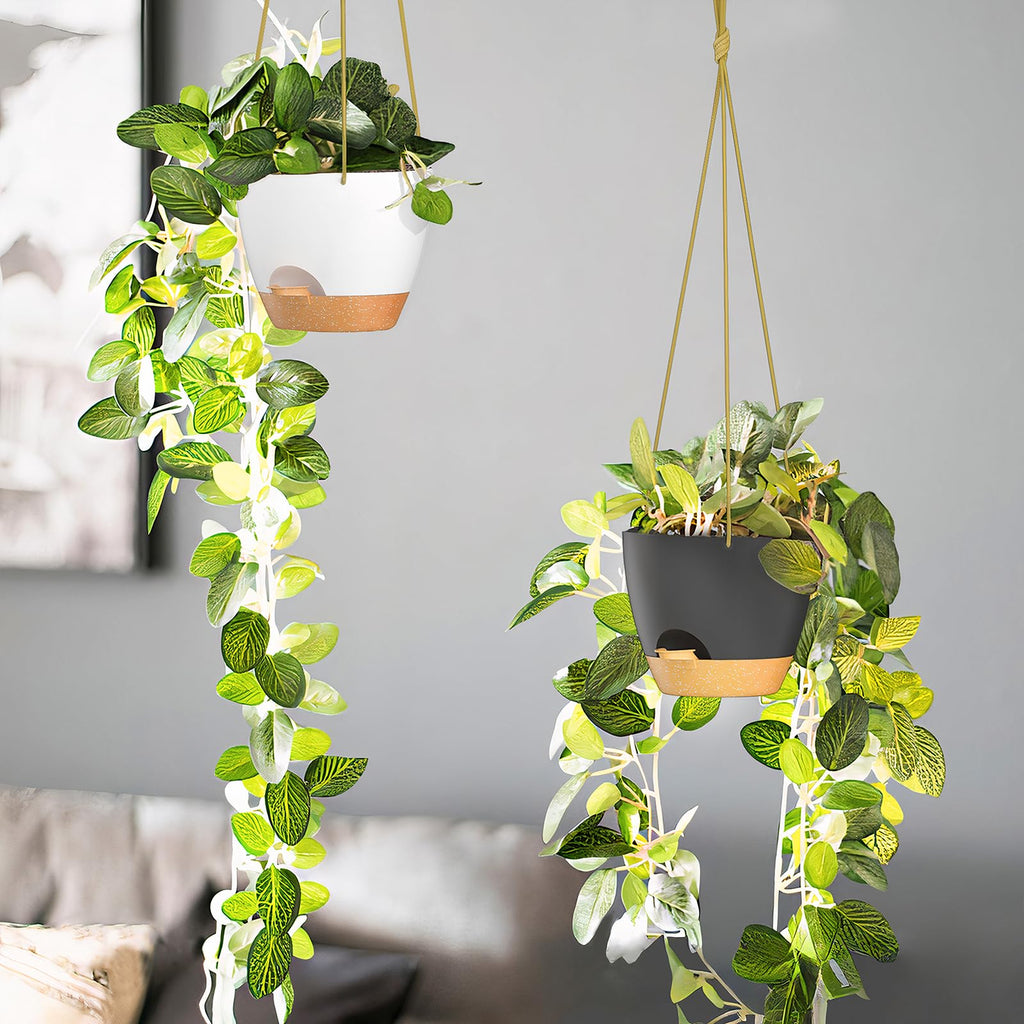 6.5 Inch Hanging Planters for Indoor Outdoor Plants, 2 Pack Self Watering Hanging Plant Pots with Drainage Holes and