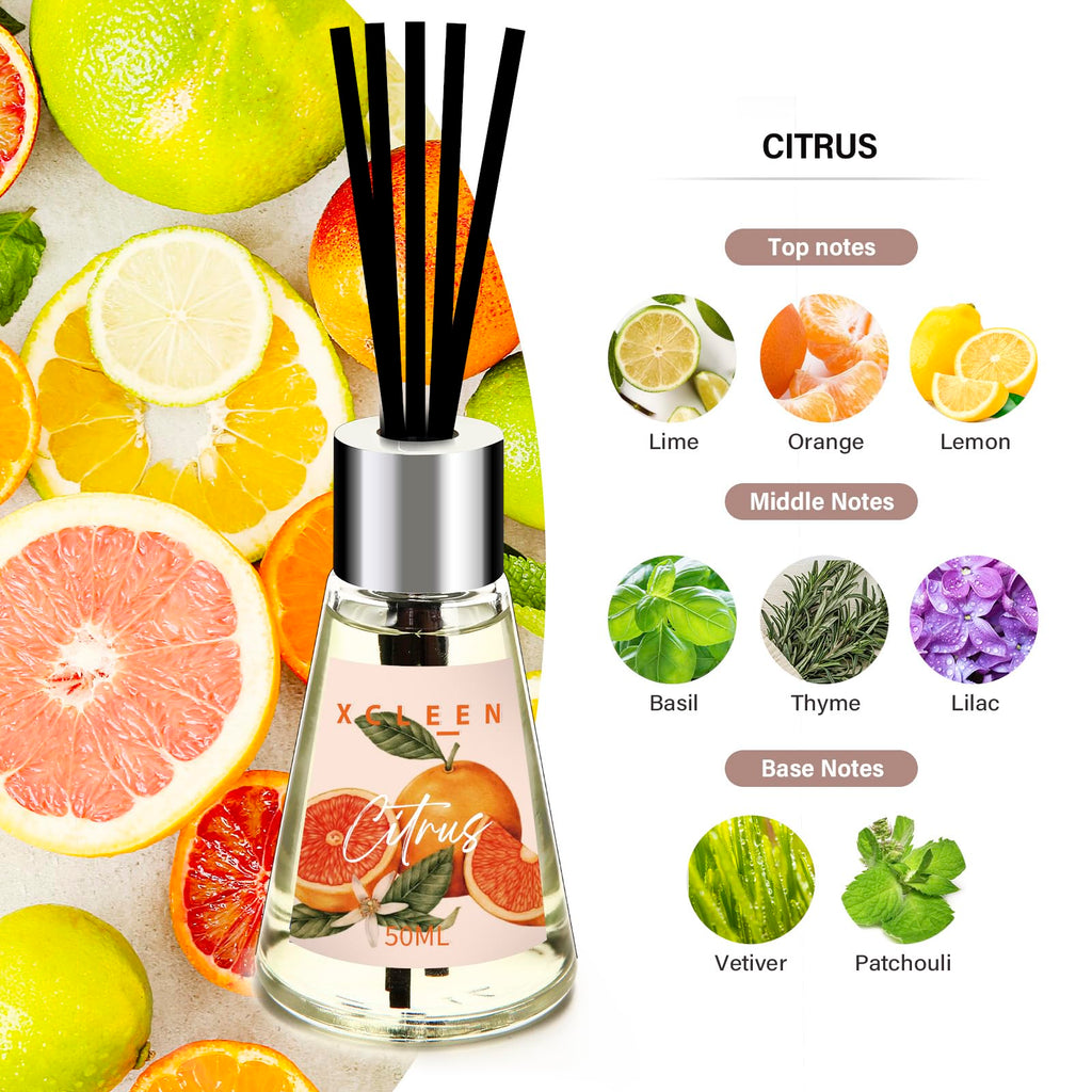 Reed Diffuser of 3 Pack, Escape/Citrus/Sandalwood, Scented Diffuser with 15 Fiber Sticks, Home Fragrance Oil