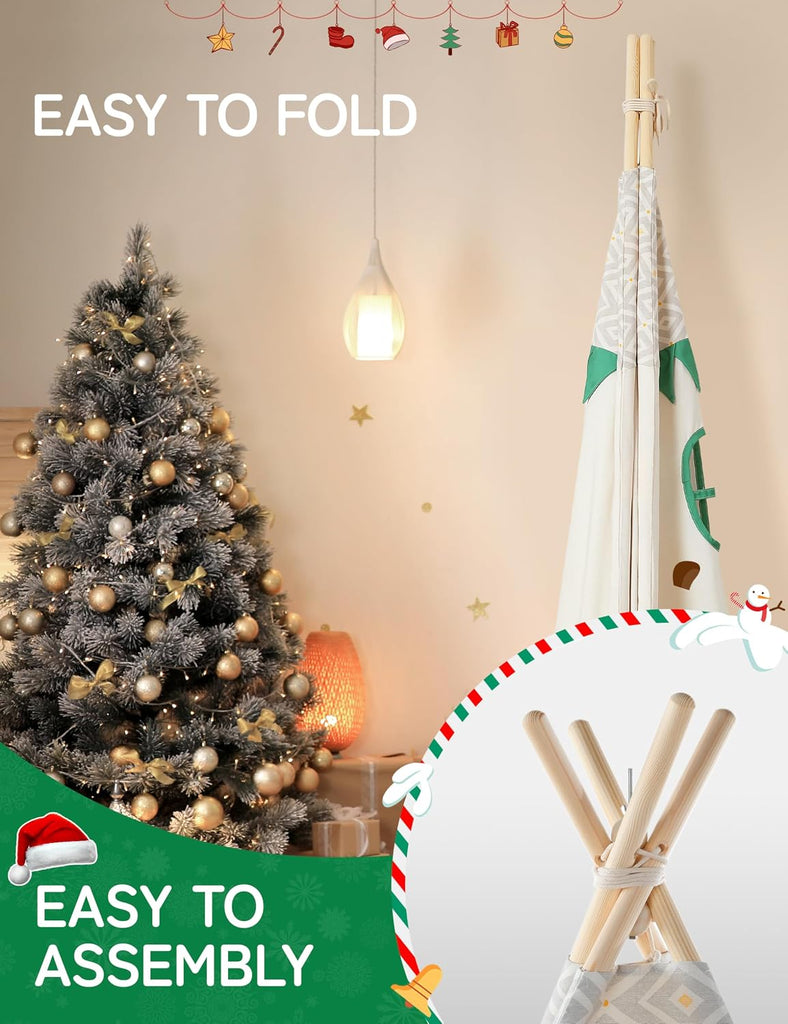 Teepee Tent for Kids, Cotton Play Tent with LED Lights