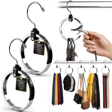Rotating Closet Organizer, Aluminum Ring Accessory Hanger with 360° Swivel Hook & Spring Latch, Space Saving Holder