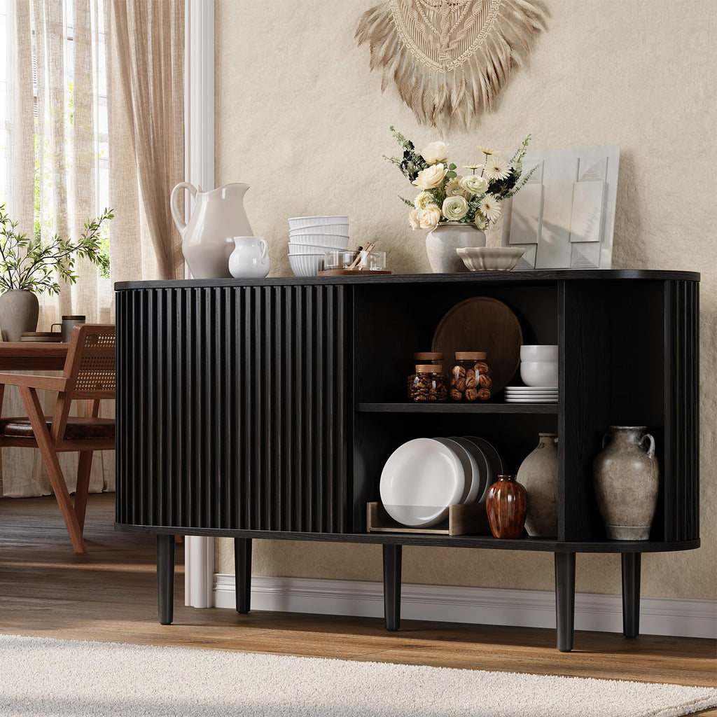 55" Buffet Sideboard Cabinet with 2 Door/Adjustable Shelf, Black