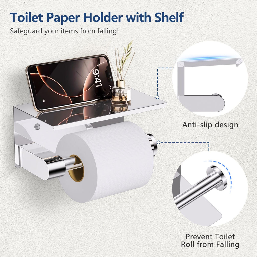 5 Piece Bathroom Towel Holder, Polished Chrome Bathroom Hardware Set