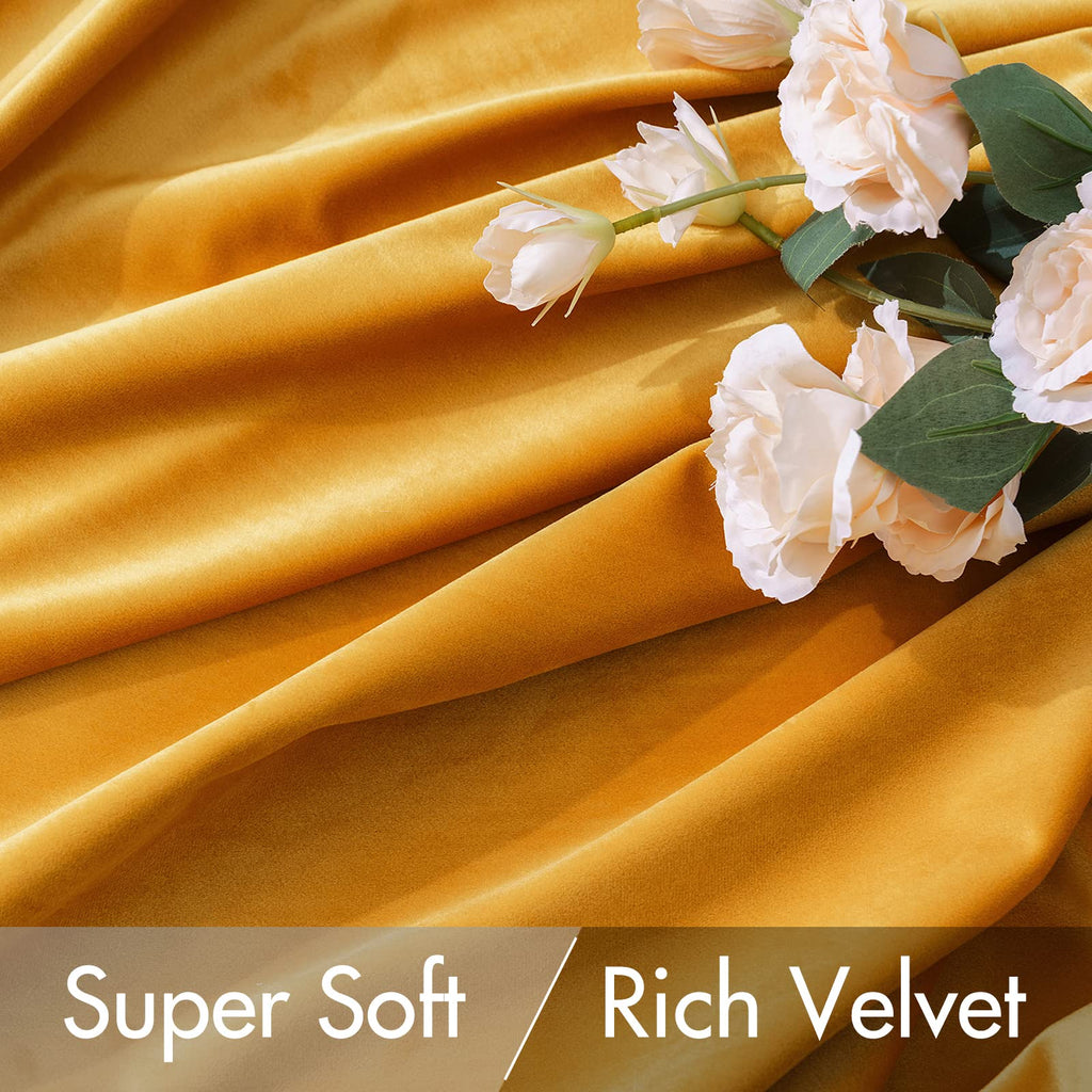 Velvet Blackout Curtains 52x84 inches 2 Panels Mustard Yellow