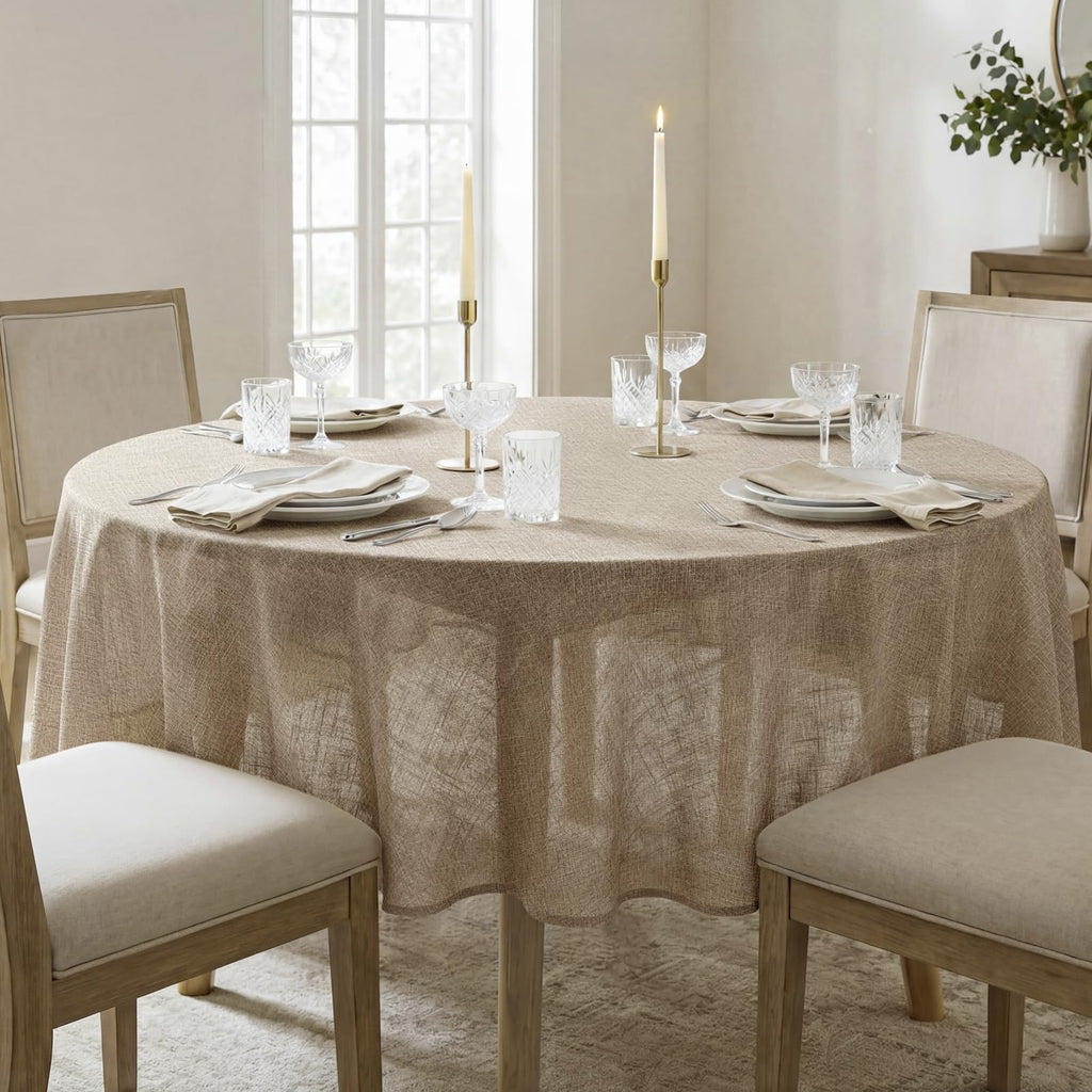 70 Inch Round Tablecloth with Linen Textured, Brown