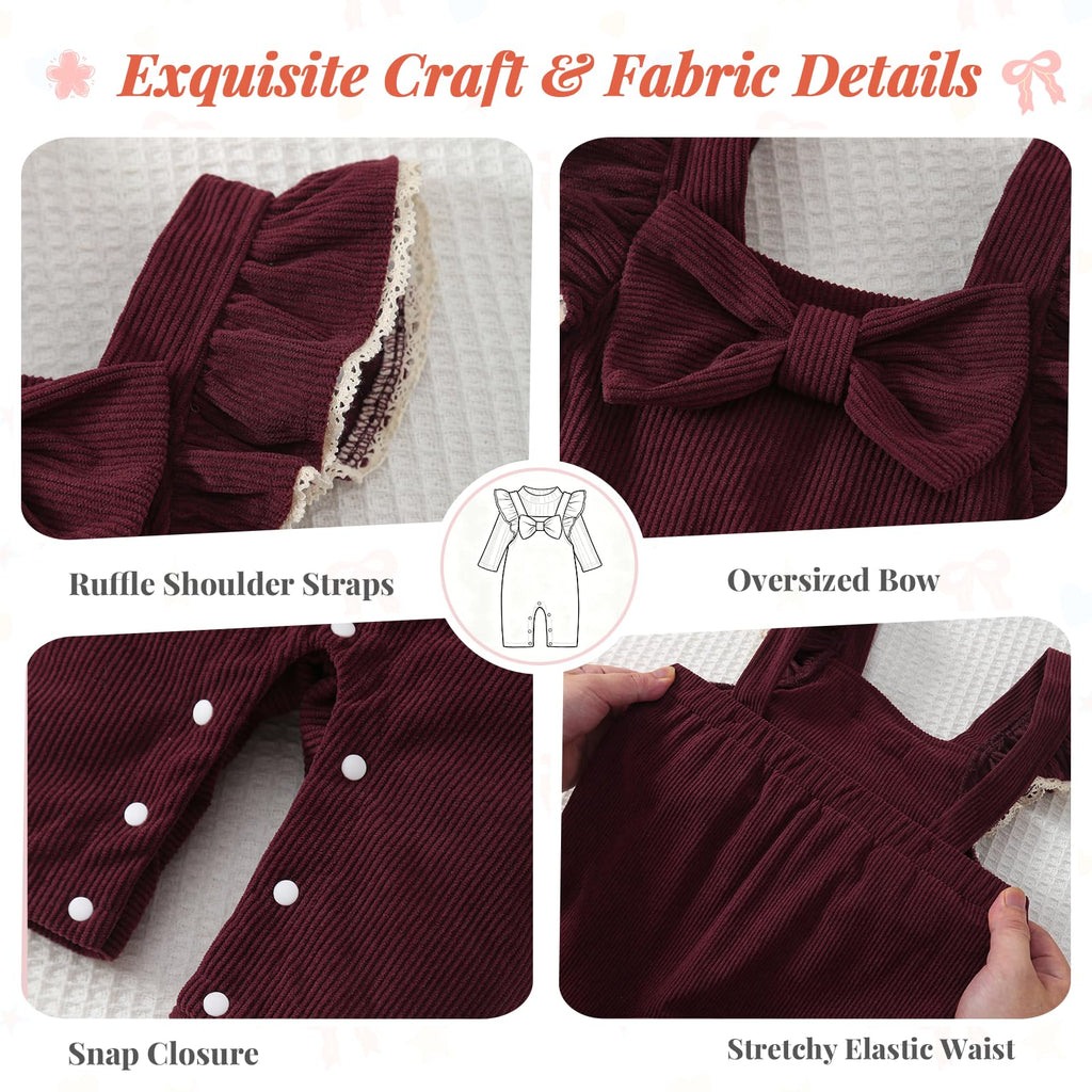 Newborn Baby Girl Fall Winter Corduroy Ruffle Overall Romper Set