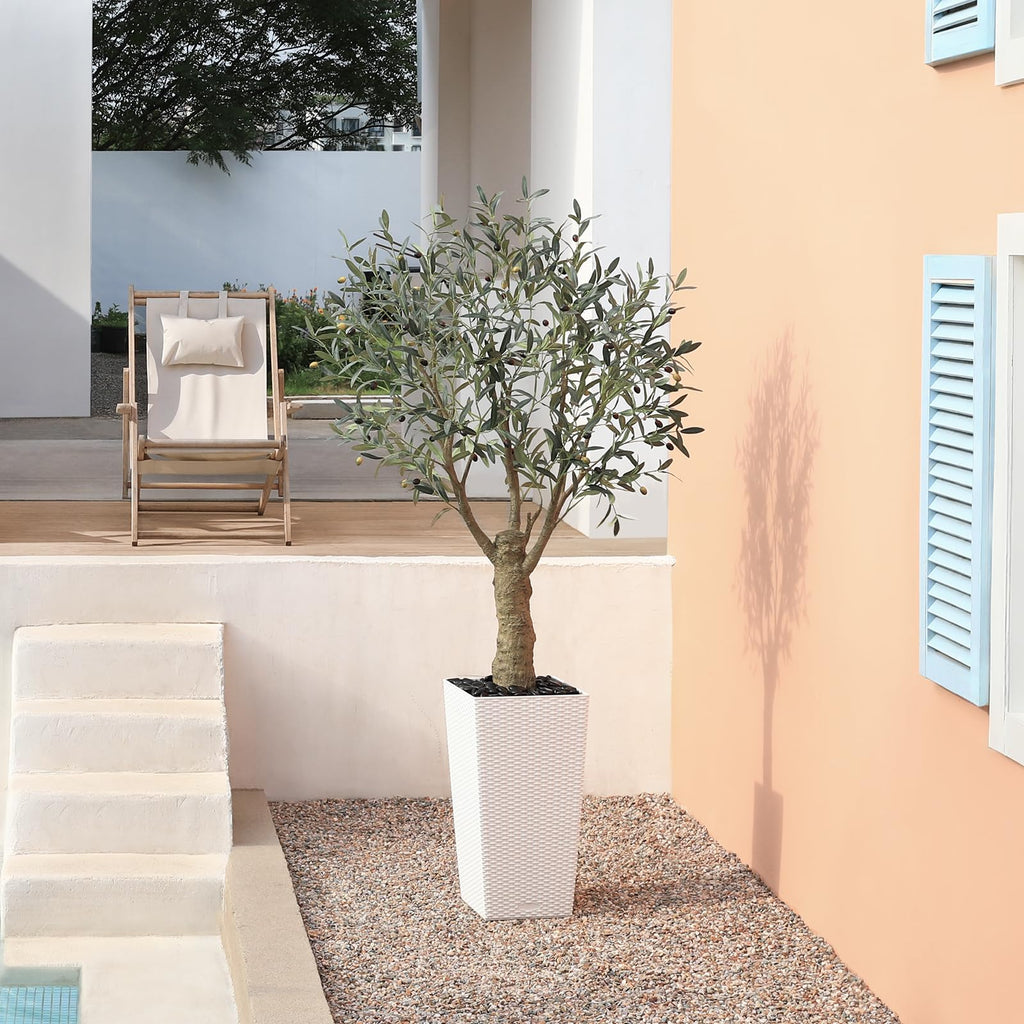 Artificial Olive Tree, 6FT UV Resistant Fake Plants with White Taper Planter, Lifelike Tall Artificial Floor Plants