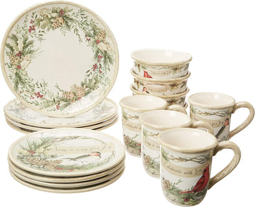 89044RM Holly and Ivy 16pc Dinnerware Set, Service for 4,Multicolored