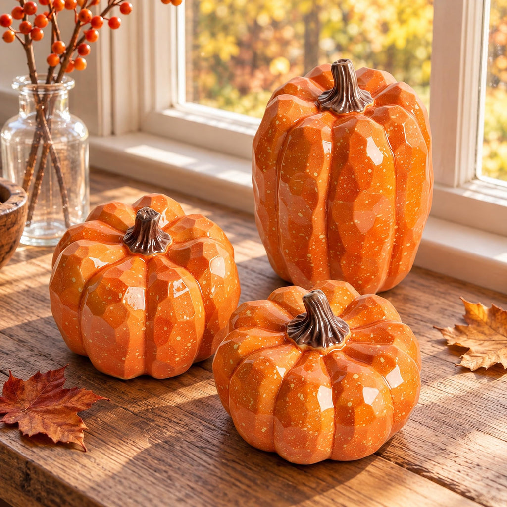 Artificial Pumpkins Decor Orange Pumpkin Fall Decoration, Set of 3