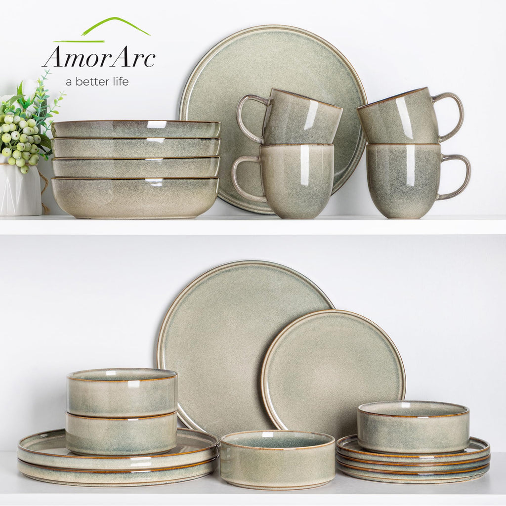Stoneware Dinnerware Sets for 4,12 Piece Plates and Bowls Sets