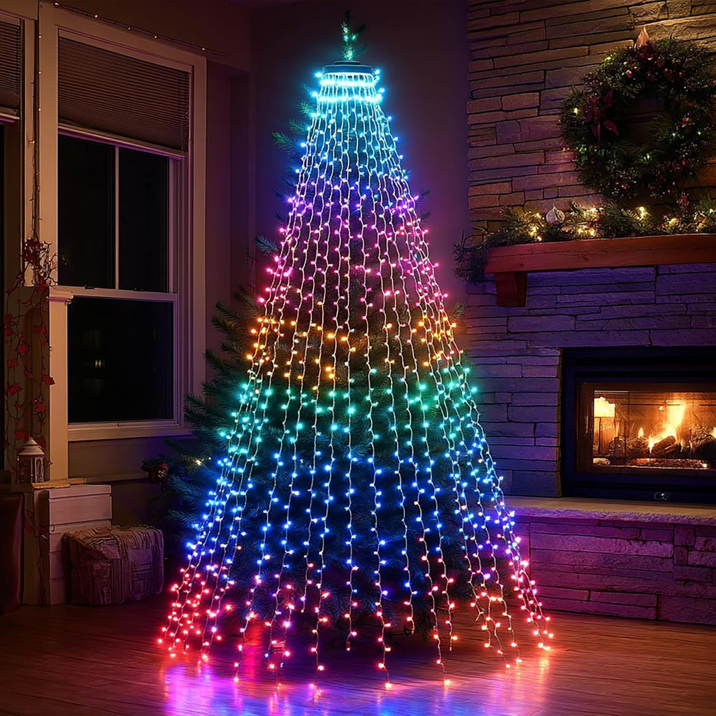 Bright Smart Christmas Tree Lights, 448 LED Color Changing Waterfall Tree Topper Lights with Remote & APP, 8.2FT X 16