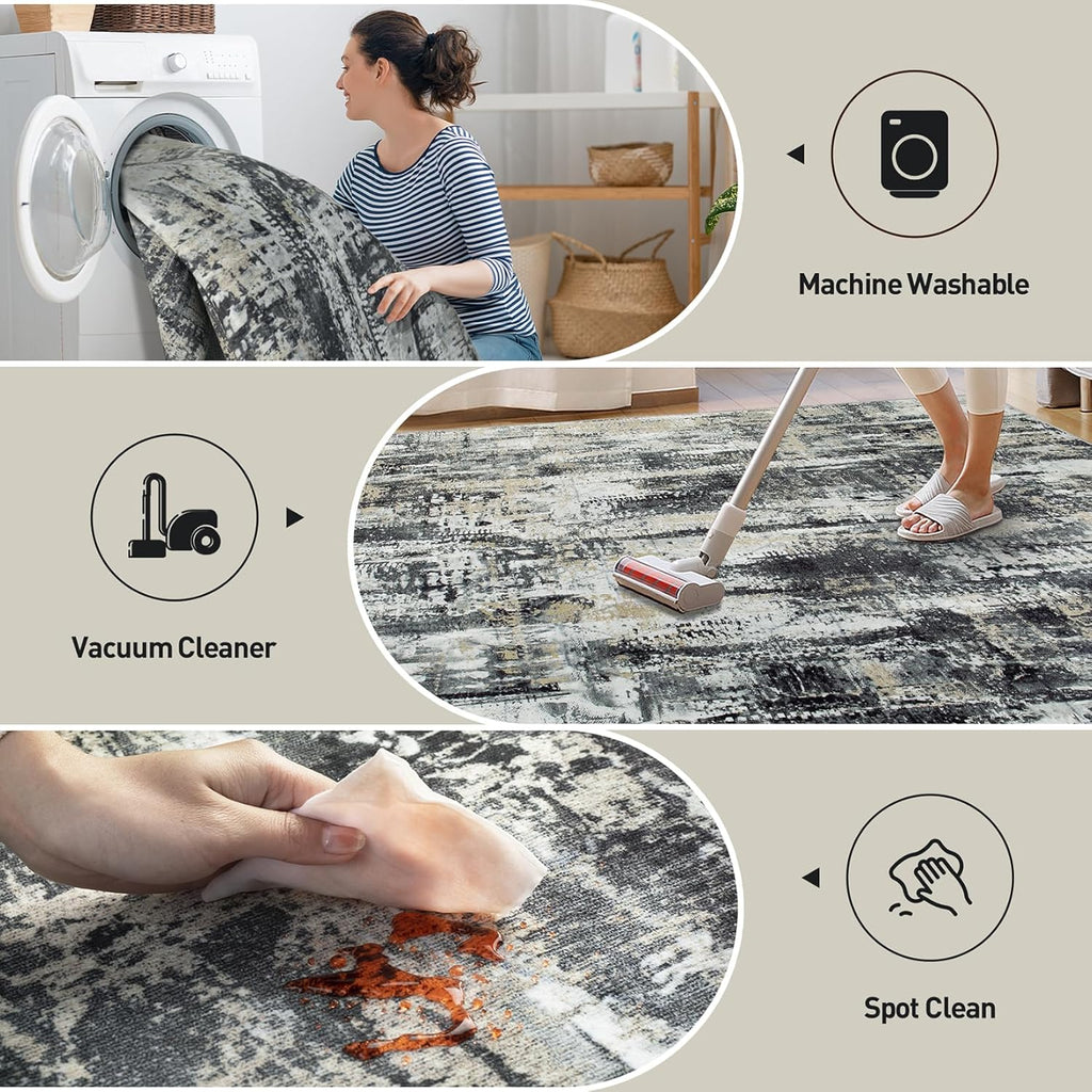 8x10 Area Rugs Washable Rug: Large Modern Abstract Living Room Rug Soft Anti-Skid Thin Carpet Indoor Floor