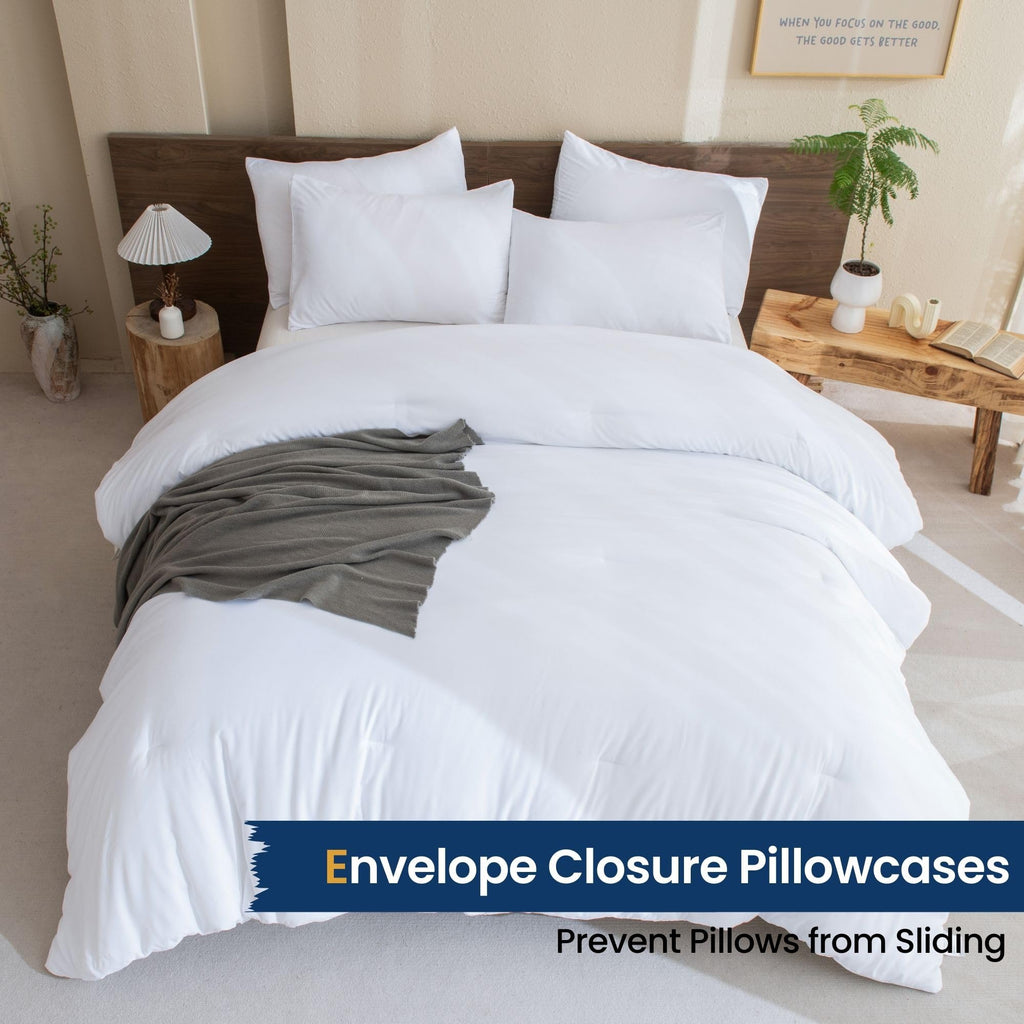 Classic Pure White Comforter King Size, 3 Pieces Boho Comforter Set, Lightweight Solid Bedding Set, All Seasons Soft