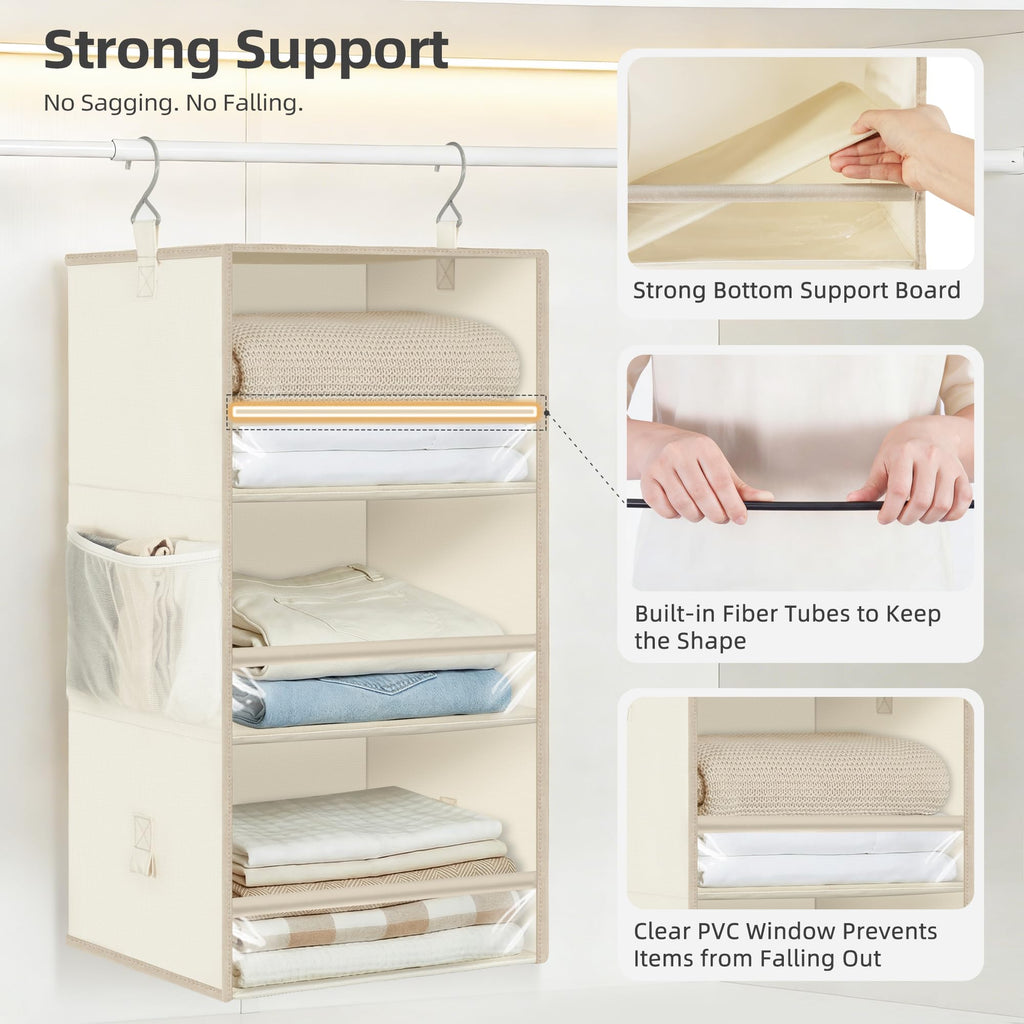 6-Shelf Hanging Closet Organizer and Storage, 2 Separable 3-Shelf Haning Organizers for Closet, Collapsible Hanging