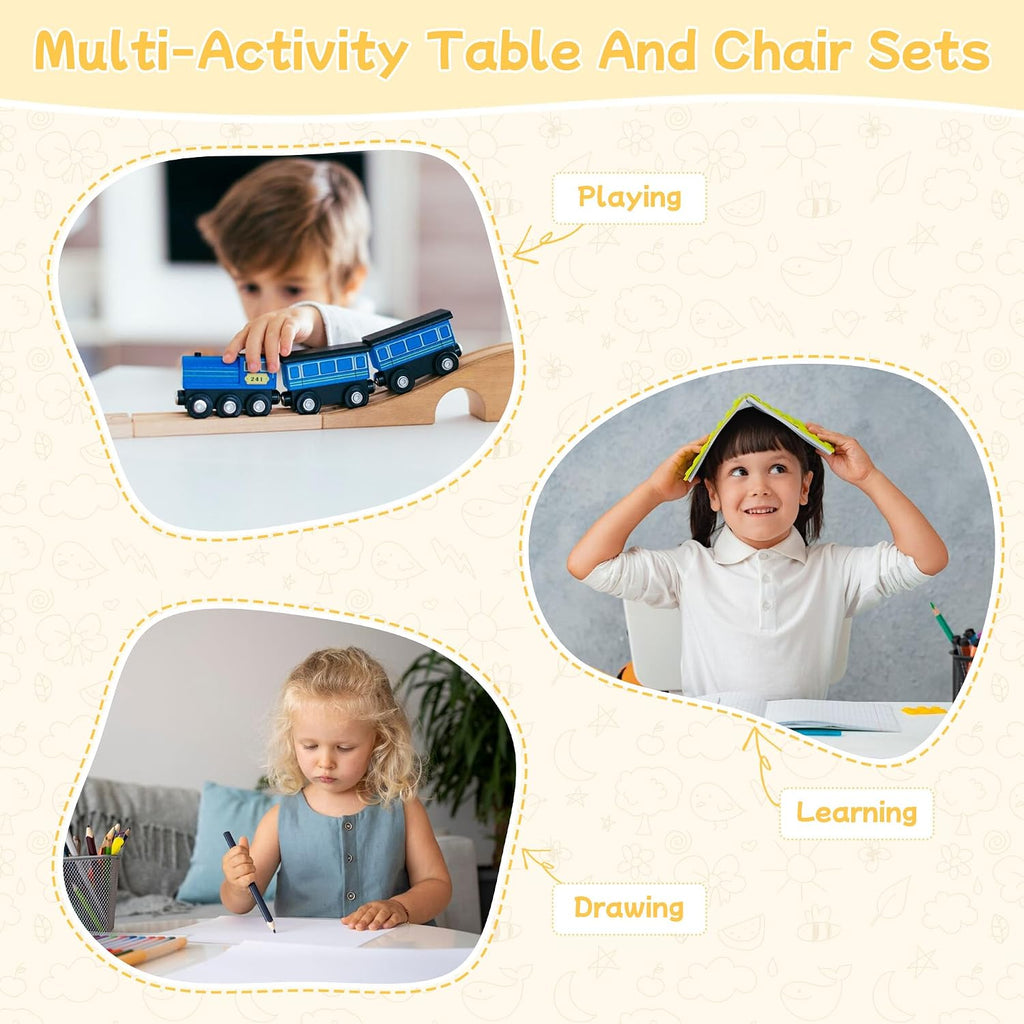 Sensory Table and Chair for Toddlers 2-8, Wood Kids Activity Tables with Storage Bins, Toddler Play Table with Roll