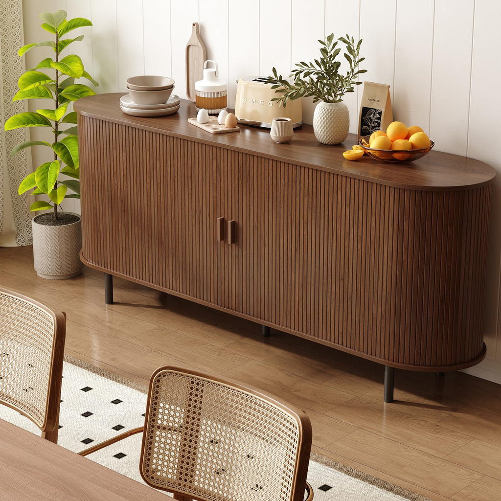 70" Sideboard Buffet Cabinet, Sliding Door/Adjustable Shelf, Walnut