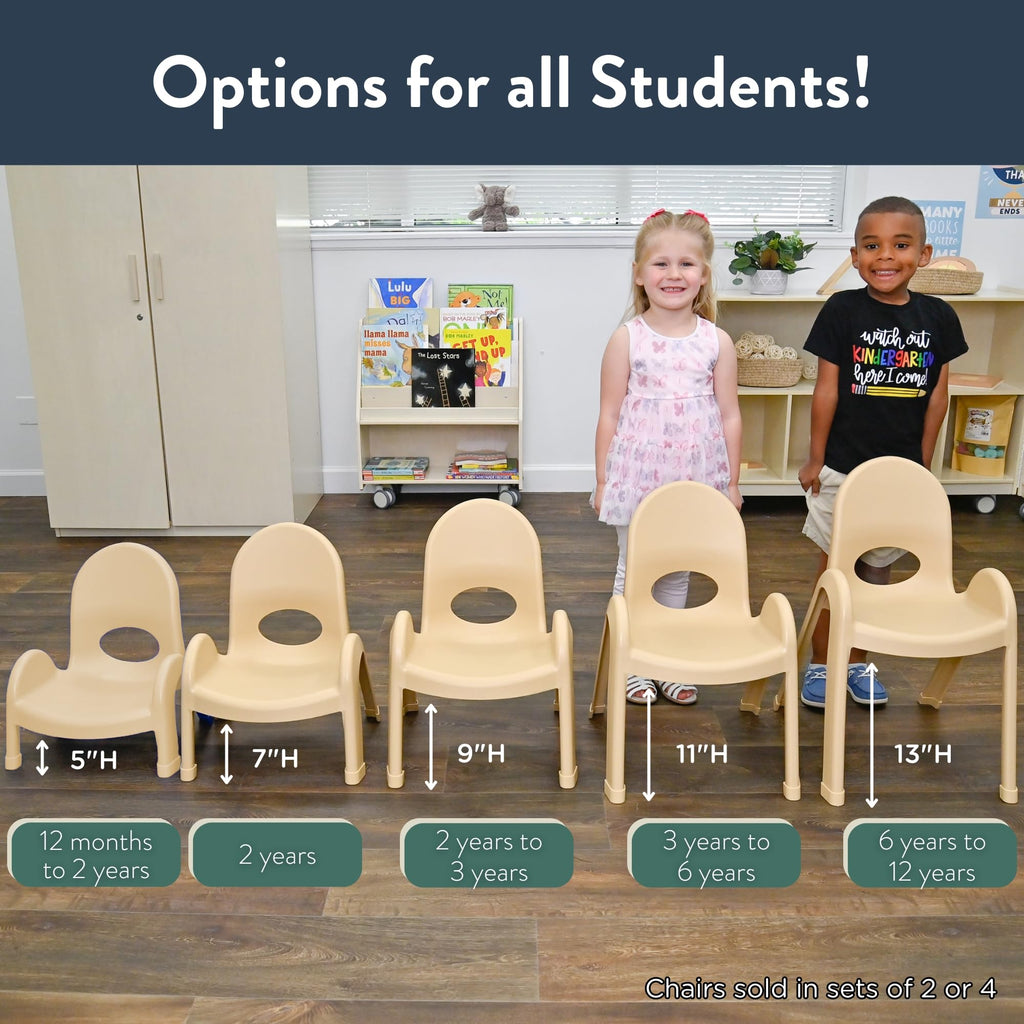 Value Stack 5" Child Chair, Natural Tan, 4 Pack, Stackable Ergonomic Seating Solution for Classrooms and Homeschools