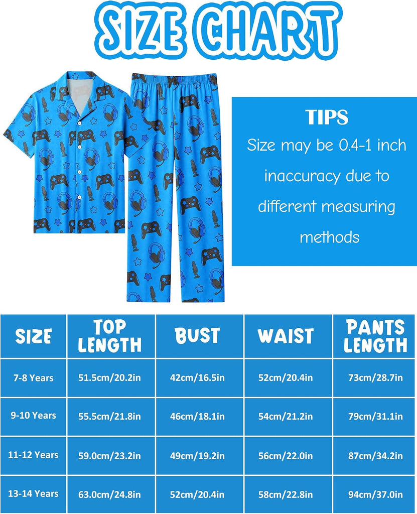 Boys Pajamas 2 Piece Set Big Boys Pjs Button Down Short Sleeve and Pants Kids Sleepwear Loungewear