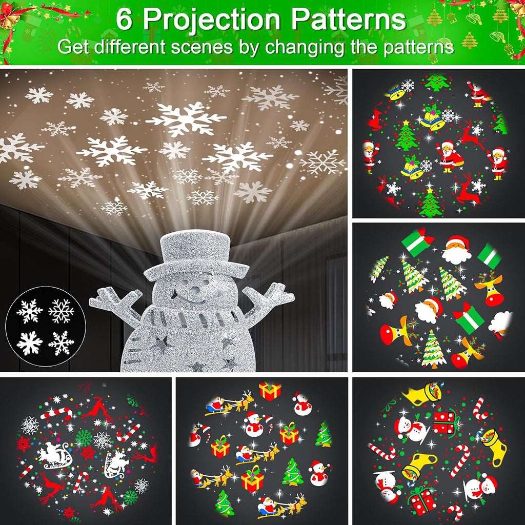 Tree Topper Projector Lights with 6 Pattern Modes, Sliver Snowman