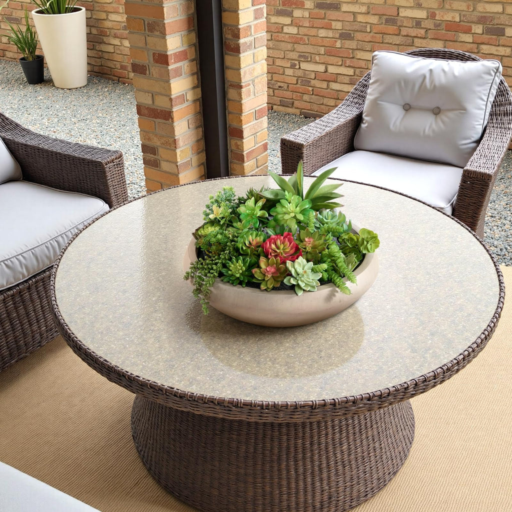 19" Dia x 6.3" H Weathered Concrete Bowl Planter, Large Succulent Pot