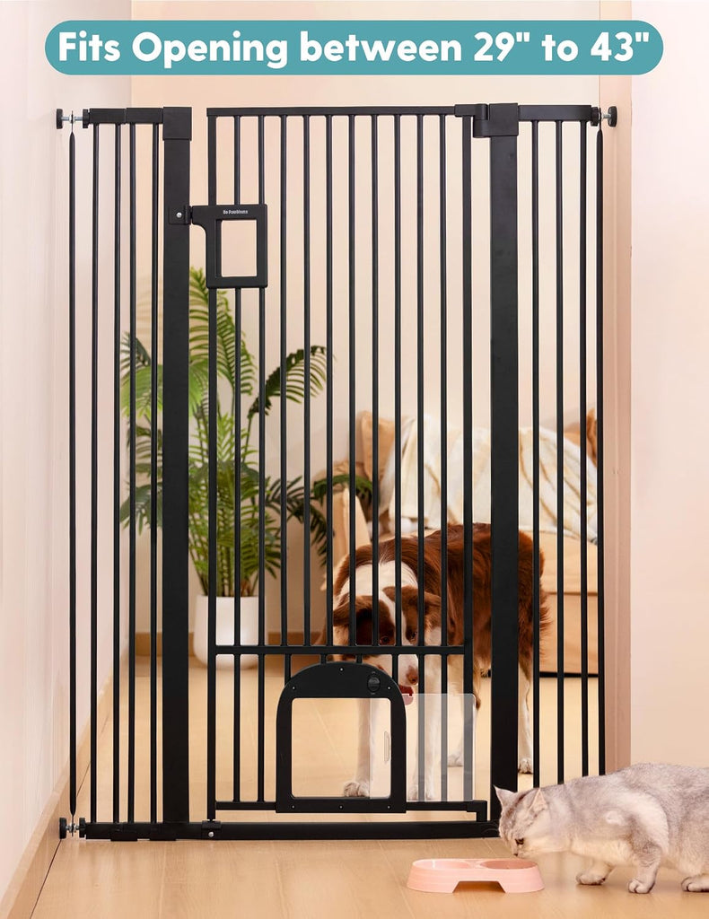 55" Extra Tall Pet Gate with Cat Door, 29"-43" Dog Gate Indoor