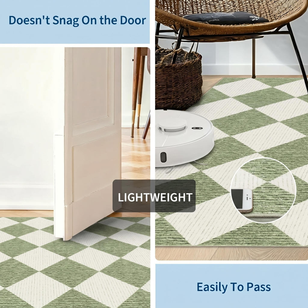 Checkered Rug Runners Hallway Sage Green Kitchen Runner