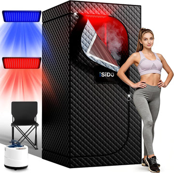 Upgraded Infrared Steam Sauna with 660nm Red Light Therapy & 850nm Infrared Light Panel, 3L 1300W Steamer