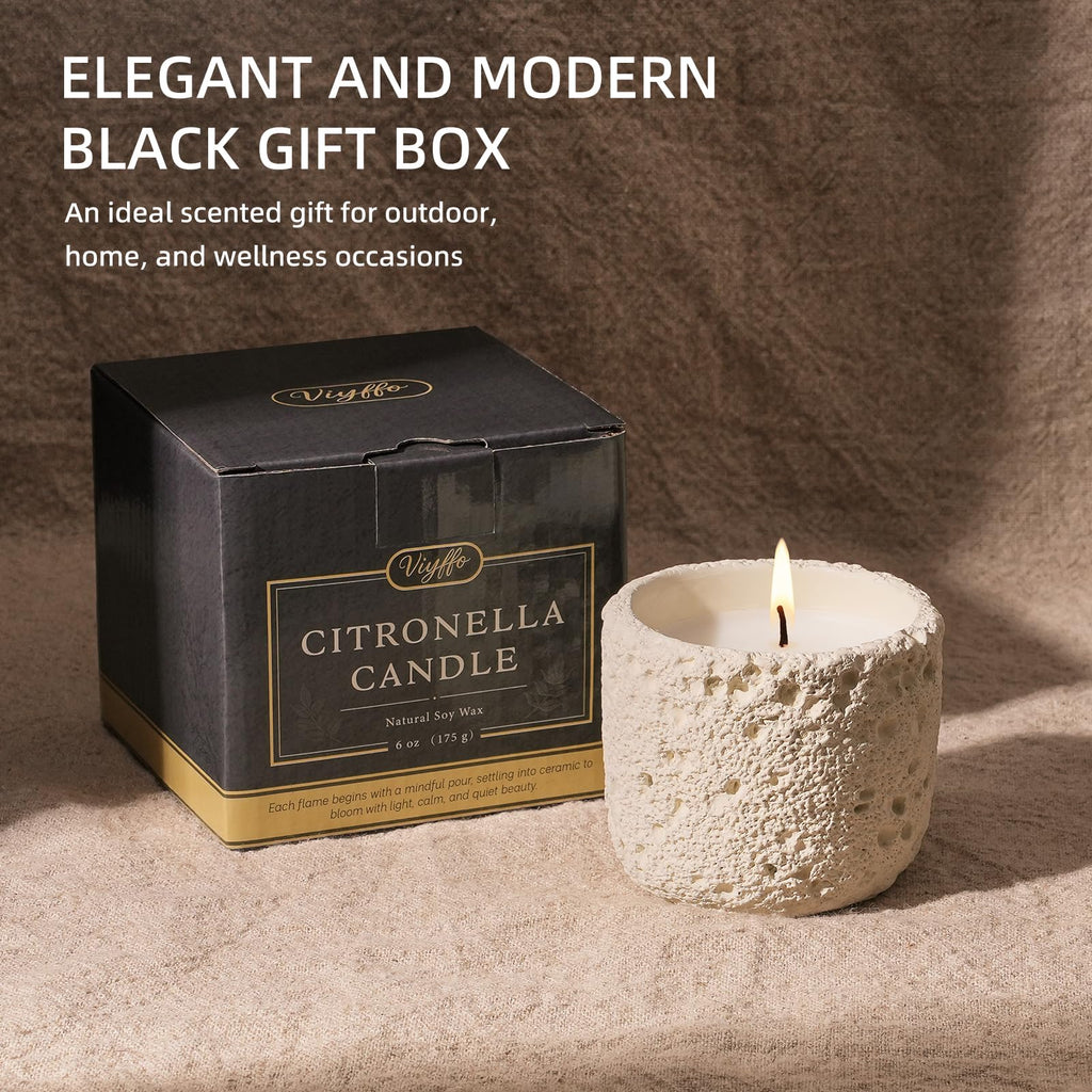 6oz Small Citronella Candle Outdoor, Non Toxic Soy Candles, Matte Ivory White Ceramic Jar, Outdoor Candle, Porch