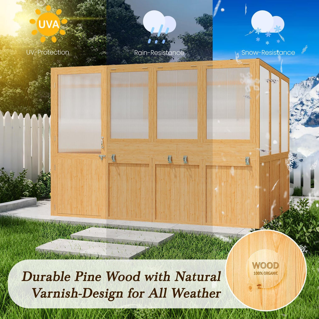 6x10 Ft Wood Greenhouse for Outdoors | Walk-in Green House w/ Openable Window & Lockable Door, Heavy Duty Reinforced