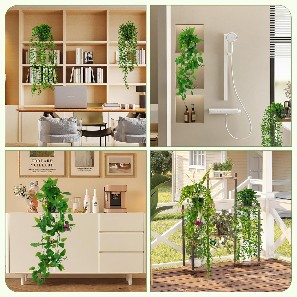 Fake Plants 4 Pack Artificial Hanging Plants Fake Potted Greenery