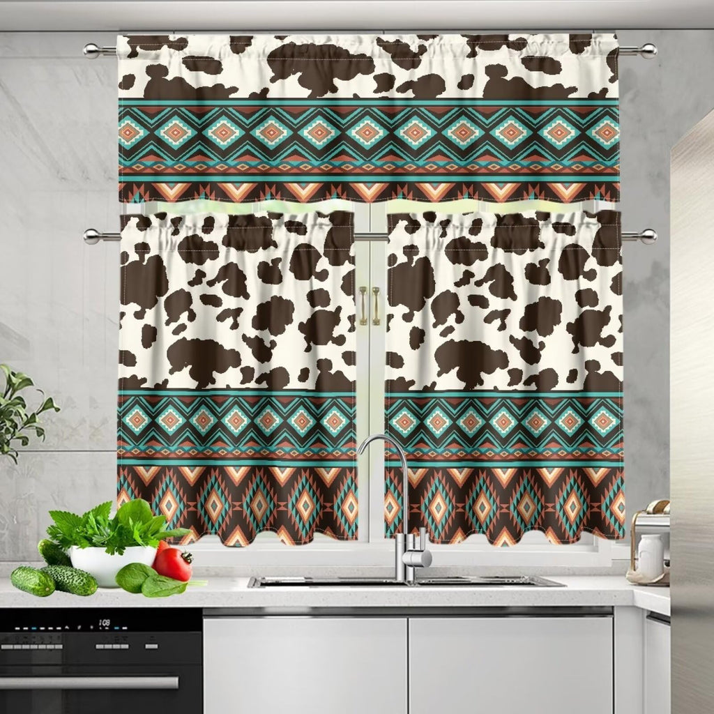 Western Cow Kitchen Cafe Valance Curtain for Medium Windows Rod Pocket Short Blackout Curtains Window Treatment