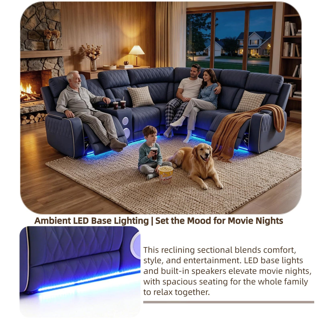 Leather Power Reclining Sectional Sofa with Speakers & USB Charging Ports